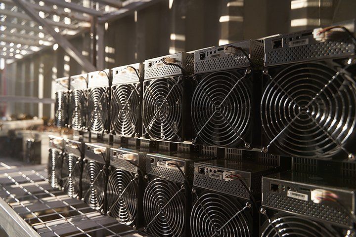 Crypto mining servers inside a steel building